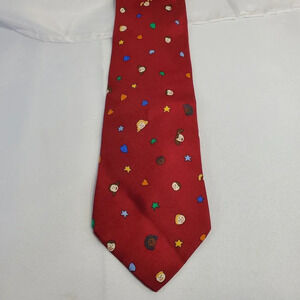 American Academy Of Pediatrics Red Necktie With Colorful Cartoon Faces & Stars